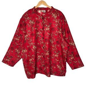 Vintage Teddi Of California Blouse Tunic Long-sleeve Asian Chinese Inspired 4X